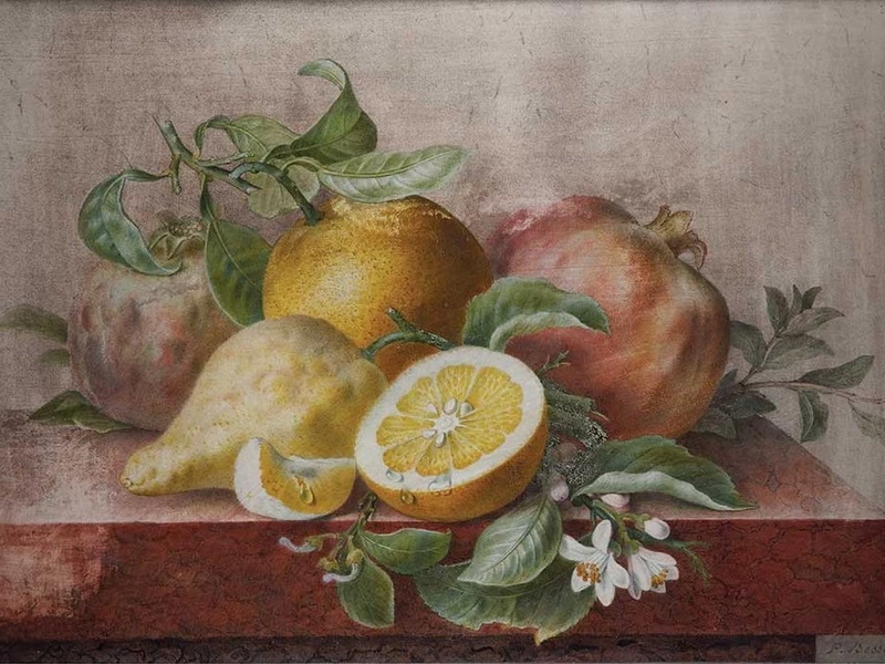 1772-Pancrace Bessa - Natura morta con arance, melograni, foglie